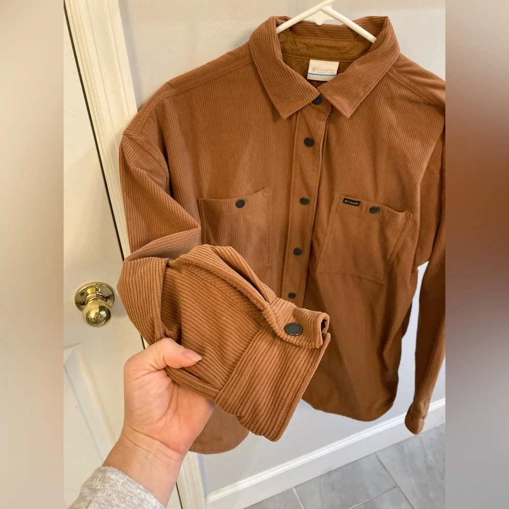 Columbia Women's Blue Point Creek Corduroy Shirt Jacket size large Camel Brown - Picture 6 of 9